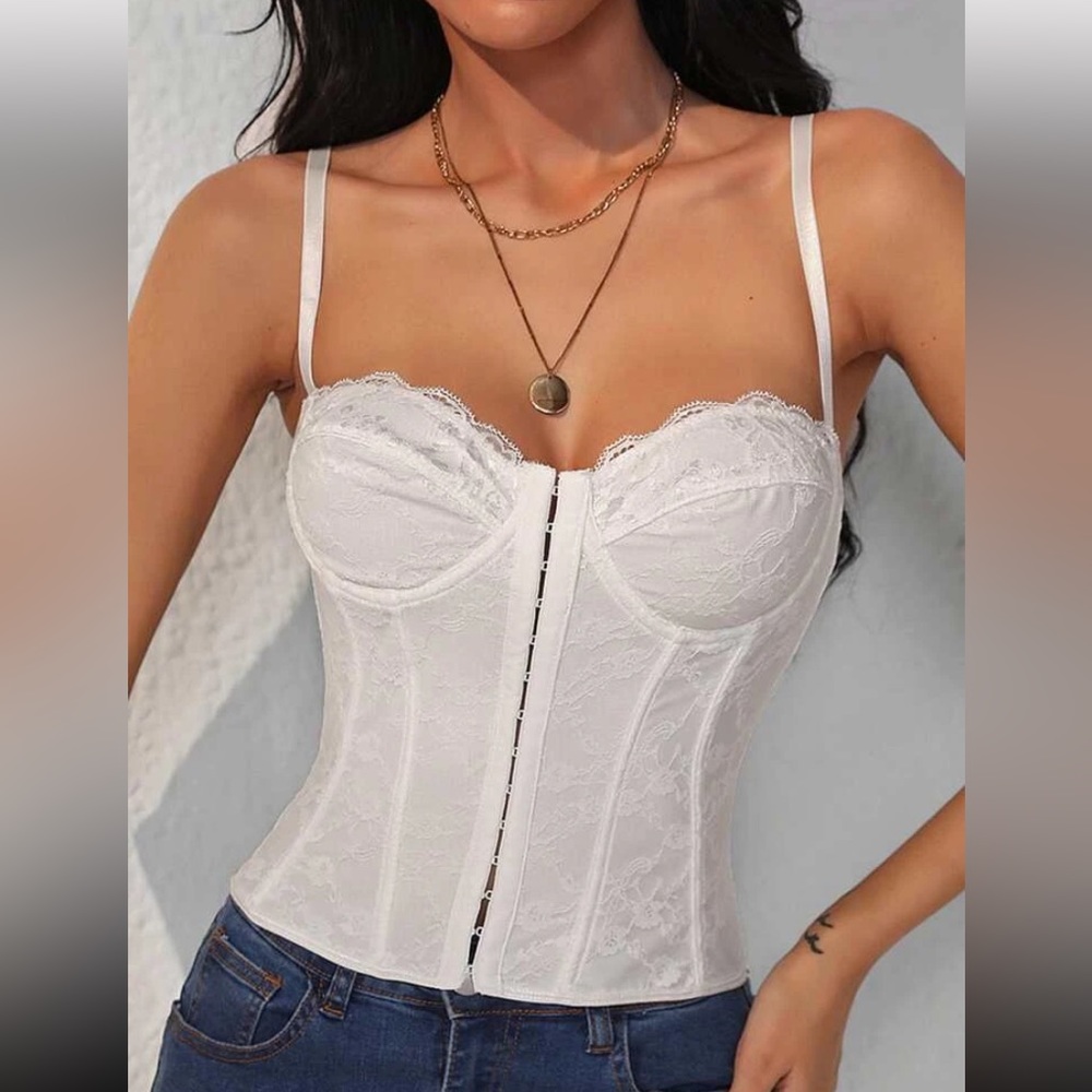 white lace corset top